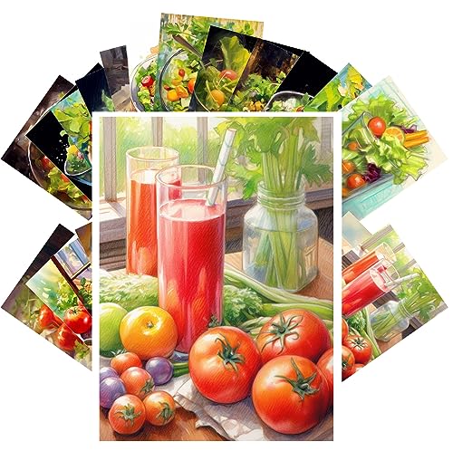 PIXILUV Vintage Postcards (24 pcs 4"x6" each) Stunning Paintings of Amazing Healthy Salads Vintage Postcards Retro Greeting Card Book Illustration Reprint - color: Yellow