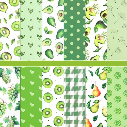 24 Sheets Green Fruit Avocado Kiwi Pear Grape Pattern Scrapbook Paper, 11.8x11.8 Inch Double-Sided Decorative Craft Paper, Scrapbook Specialty Papers for Card Making Photo Album Decor - color: WW133LSSGNYG