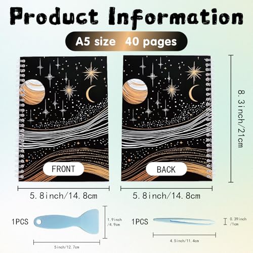 CRASPIRE 40 Sheets Reusable Sticker Book Sticker Holder Album A5 Release Paper Waterproof Planets Star Moon Blank Storage Collecting Organizer with Scraper and Tweezer for Labels Collection Supplies - style: Planet-030