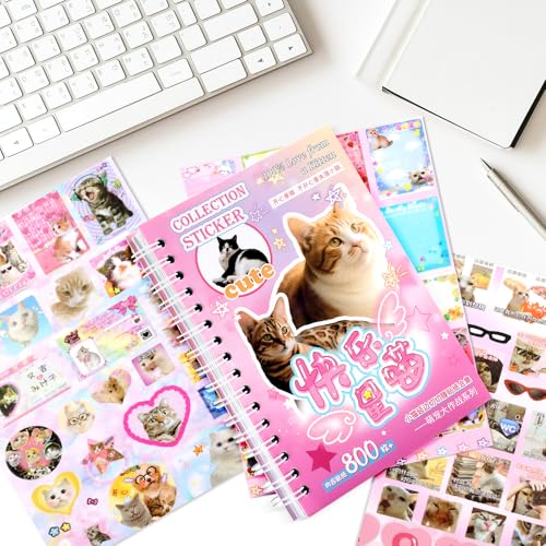800 Pcs Cat Sticker Book Cute Stickers with Cat Meme Stickers 30 Sheets for Scrapbook Journal Planner Sticker Handbook Decoration Kawaii Album with Premium Art Paper and Cute Design (Cats) - color: G-pink