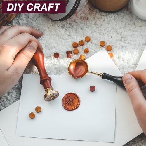 PATIKIL Wax Seal Kit, 300 Pcs Wax Sealing Beads, Wooden Warmer, Melted Spoon, 10 Pcs Tealight Candles for Envelope Letter Mailing Crafts DIY, Fresh Orange - color: Fresh Orange