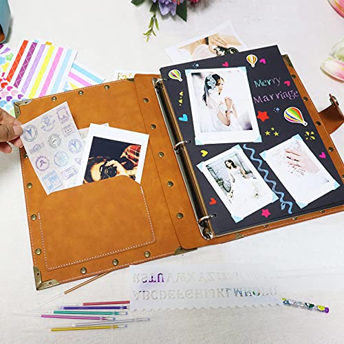 ZEEYUAN Leather Scrapbook Album 60 Pages Love Memory Photo Book Album 8.5x11 inch, Scrapbooking Supplies Kits for Couples Anniversary Vintage Travelling Scrapbook Family Scrap Book - color: Blue