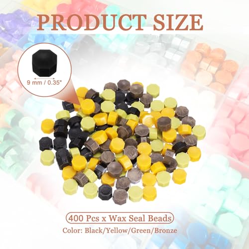 PATIKIL Wax Seal Beads, 400 Pcs Hexagon Sealing Beads Kit for Wax Seal Stamp for Wedding Invitation Letter Envelope DIY Crafts Card Gift Wrapping, Black/Yellow/Green/Bronze - color: Black/Yellow/Green/Bronze