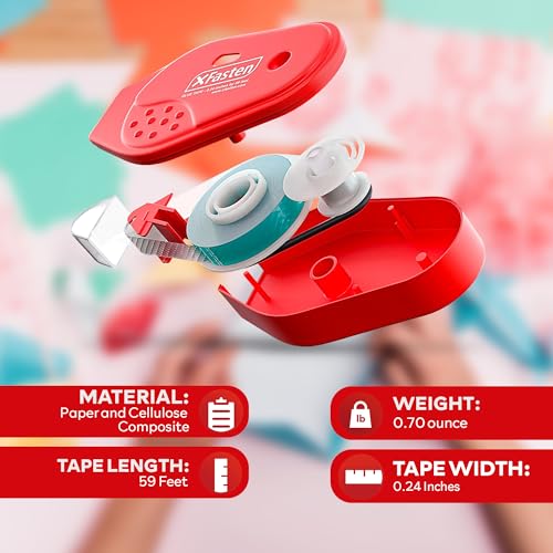 XFasten Double Sided Tape Roller, Japan Dots Red Adhesive Glue Runner, Paper Safe, 6mm x 59ft, 4-Pack for Scrapbook, Junk Journal Supplies, Craft & Stationary - size: 4-Pack, 6mm x 59 feet (236 Feet Total)