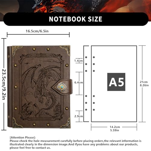 DUROTAN DND Journal Dragon Notebook A5 Binder Diary 400 Pages - color: 3-GrayBrown-FlyingDragon