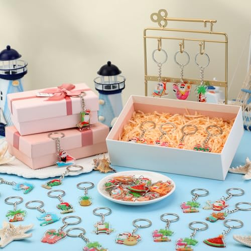 Equsion 100 Pcs Christmas in July Keychains Bulk, 20 Styles - style: Christmas in July