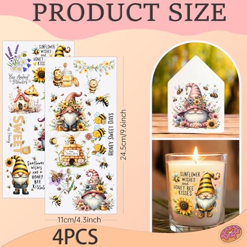 4 PCS Watercolor bee Gnomes Cuttable UV DTF Stickers - style: watercolor bee gnomes