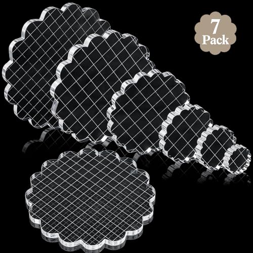 Mudder 7 Pcs Acrylic Stamp Blocks Set Clear with Grid Lines, Circular Lace - style: Circular Lace