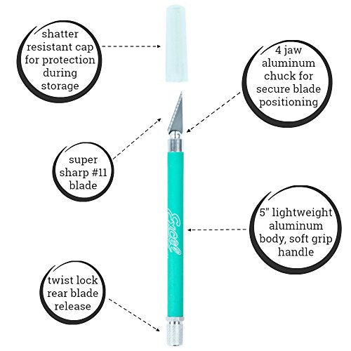 Soft Grip Hobby Knife, Excel Blades K18 with 5 #11 Blades, American Made Light Duty Craft Knife (One Assorted Color) - color: Assorted (1) + 5 Blades