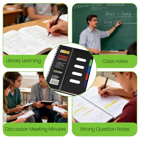 A5 Spiral Classification Notebook, Multi-Subject Dividers Notebook for Work, Large Notebooks for Note taking, Lined Journal