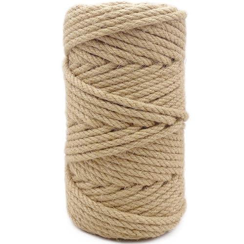 Leecogo 1/4 inch(6mm) Jute Rope, 164 Feet Heavy Duty and Thick Twine Rope for Cat Scratcher Post Tree,Gardening, Crafting, Packing, Bundling and Home Decor - size: 6mm