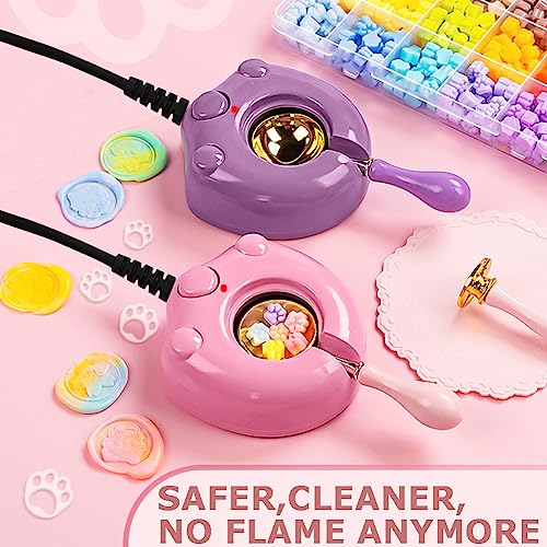 Electric Wax Seal Warmer, Purple Electrice Sealing Stamp Warmer Melter for Melting Wax Seal Beads Sticks with Spoon, Stirring to Do DIY Craft (Purple) - color: Purple