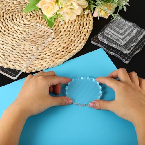 PATIKIL Acrylic Stamp Block, 5 Pack Stamping Block Square Shape with Grid Lines Decorative Mounting Blocks Set for Scrapbooking DIY Crafts Cards Making, 2.36" x 2.36" - size: 2.36" x 2.36"