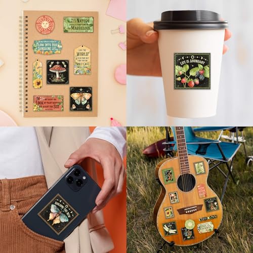 Cottagecore Stickers Vintage Nature - Botanical Mushroom & Sunflower Waterproof Vinyl for Adults | Journal Planner Decor | Laptop Water Bottle Scrapbooking - color: Botanical Black, style: Art Deco