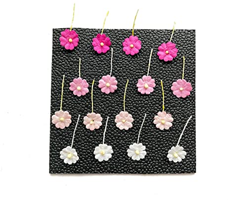 Set of 50 Tiny. Pretty Flowers Embellishment with Thread stem multicolored1 Tone Pink Size 0.31" Mulberry Paper Flowers Craft Supplies Scrap Booking Embellishments for so Many Card Craft Projects