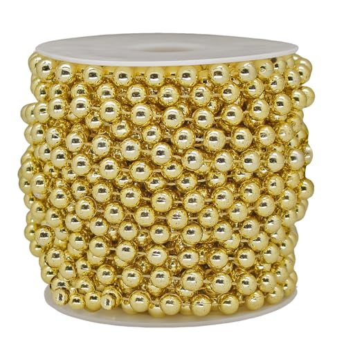 8mm Pearl Strands,50ft Christmas Tree Beads Artificial Pearls Beads Garland Plastic Beads Roll for DIY Decoration Supplies (Gold) - color: Gold