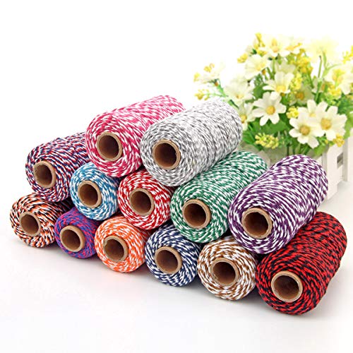 Cotton Twine String Bakers Rope: 2 Roll Twines for Crafts Gift Wrapping - 656 Feet Red Black Twine for Kitchen Cooking - color: 08 Red Black