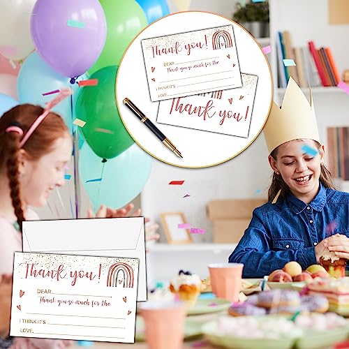 Boho Rainbow Thank You Cards, Gold Foil Fill In The Blank Thank You Card, Thank You Notes for Girls Boys, Rainbow Birthday Party Favors Supplies (20 Set of Cards with Envelopes) - B01 - color: Gold Foil Rainbow