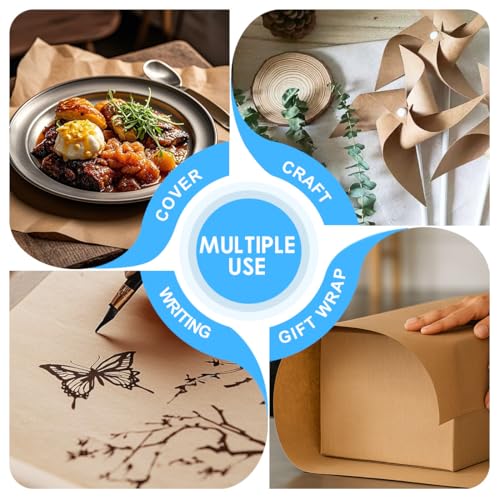 PerkHomy 36" x 2,220" (185') Brown Kraft Paper Roll for Craft Bulletin Board Paper Art Table Covering Crafting Gift Wrapping Bouquet Packing Parcel 70GSM 50LB (Brown, 36" x 185') - color: Brown, size: 36" Width x 185' Length