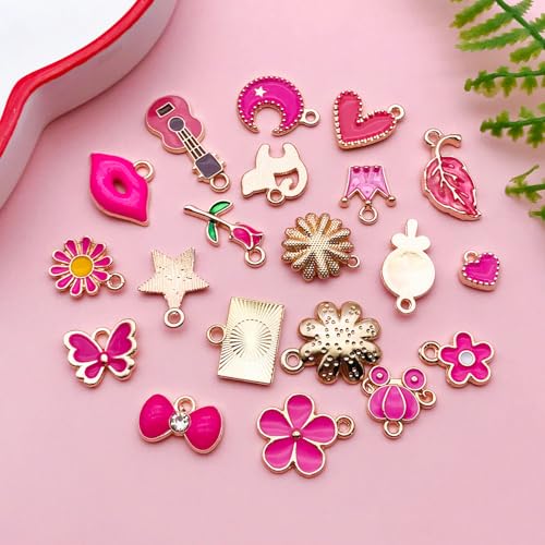 Youdiyla 40pcs Enamel Charms Alloy Metal Charms for Jewelry Making Necklace Bracelet Earring DIY Accessories - color: Rose red
