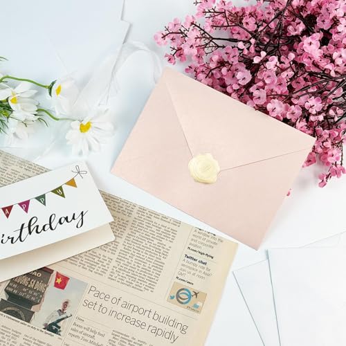 YINUOYOUJIA 50 PCS Pearl Brush Pink Envelopes A7,5 x 7 Brush Pink Shimmer Envelopes for Invitation,Perfect for Wedding Invitation Cards,Birthday RSVP Invite,5.25 x 7.25 inches - color: Pink, size: 5x7