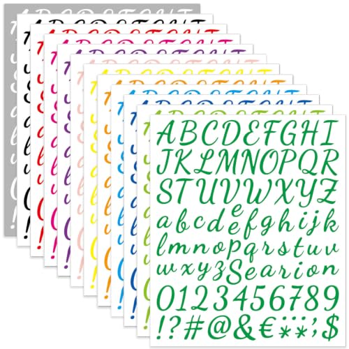 12 Sheets 1008 Pcs Vinyl Letters Numbers Stickers Kit, 1 Inch Waterproof Self Adhesive DIY Cursive Sticker Alphabet Number Letter Decals for Signs, Craft, Door, Window,Office,Classroom Decor(Colorful) - color: Colorful