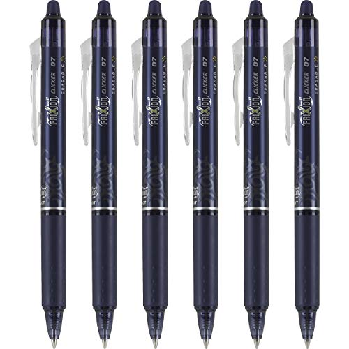 Pilot FriXion Clicker Erasable Gel Pens, Fine Point (0.7mm), Navy Ink, 6-Pack - Refillable, Smooth Writing Pens for School, Journaling, and Office Use - color: Navy