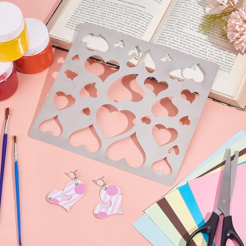 UNICRAFTALE Metal Stencil Heart Cutouts Stencil Drawing Template Stainless Steel Journal Stencils Geometric Template Painting Stencils for DIY Scrapbooking Photo Engraving Jewelry - style: Heart