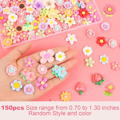 FOIMAS Flower Resin Flatback Charms,150pcs Spring Flower Embellishment Resin Miniatures Embellishment for Craft Slime Ornament Decoration Supply - color: Pink Flower
