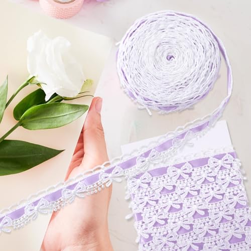 2 Yards Bow Lace Trim Ribbon, A Style, Light Purple - color: Light Purple-A style