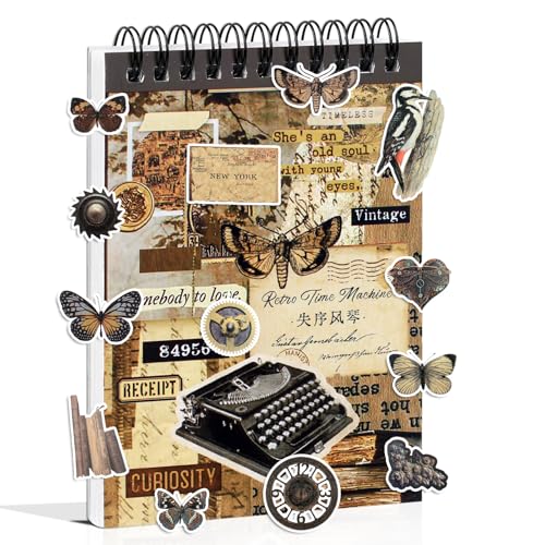 50 Sheets Precut Dark Academia Washi Stickers Book for Journaling, 604PCS Vintage Scrapbook Stickers, Ephemera for Junk Journal Supplies, Scrapbooking, Bujo, Collage, Adults Crafts Arts - color: Retro Time