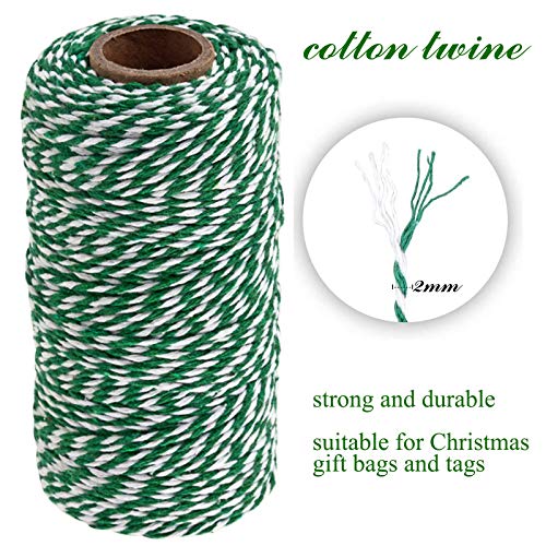Cotton Twine String, 656 Feet Holiday Bakers Twine String Rope, Christmas Twine Cord for Gift Wrapping, Craft Making (Red Green, 2pcs)