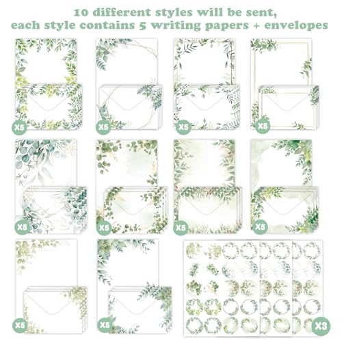 160 Pcs Stationery Paper Envelopes Set | Includes 50 Writing Paper & 50 Envelopes & 60 Stickers, Tree Leaf Letter Writing Stationery Paper Envelopes(10Style) - color: Tree Leaf