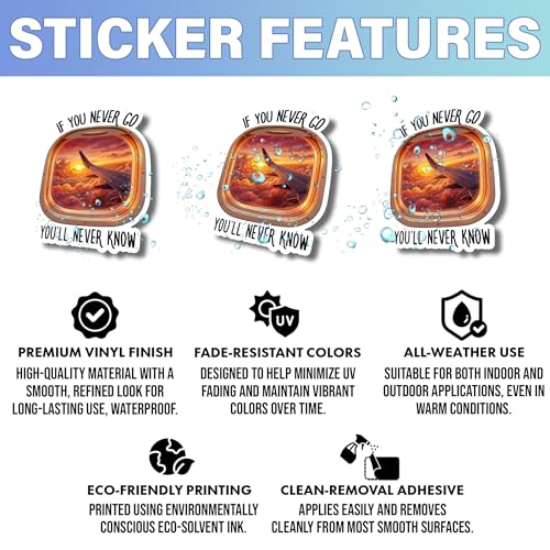(3Pcs - 3inch) If You Never Go You'll Never Know Sticker Inspirational Travel Quote Stickers Waterproof Vinyl Decals for Water Bottle Tumbler Laptop Gifts Scrapbooking Car Luggage