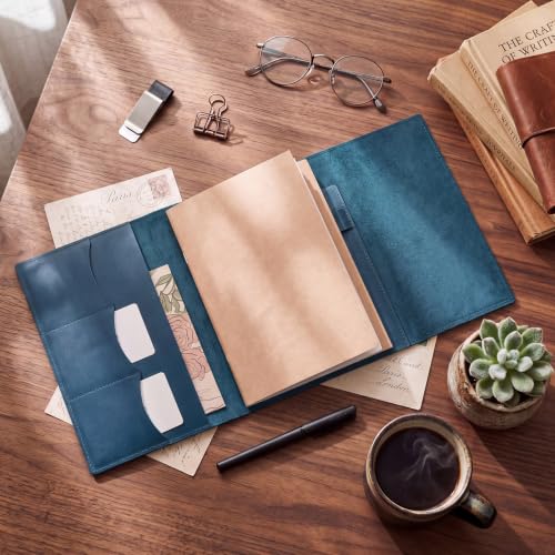 Eaasty A5 Genuine Leather Refillable Notebook Travel Journal, Blue - color: Blue