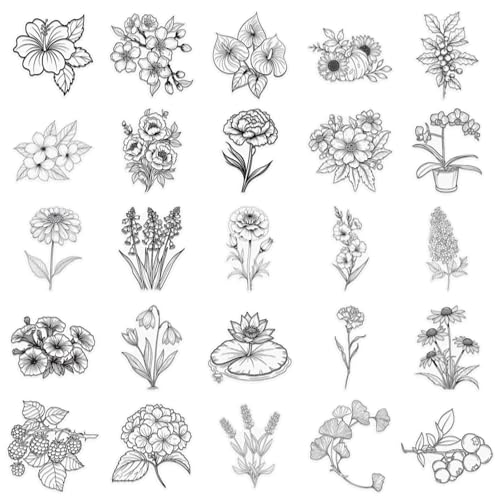 50PCS Black and White Floral Stickers Children Waterproof Vinyl Decals for Laptop, Hydro Flask, Water Bottle Phone Stickers for Teens, Durable Party Supply Decals as Gifts (Colourful-3) - color: Colourful-3