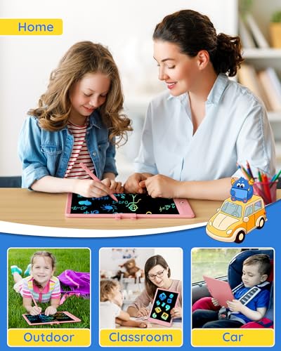 TEKFUN LCD Writing Tablet Doodle Board, 8.5inch Colorful Drawing Tablet Writing Pad, Kids Gifts Toys for 3 4 5 6 7 Year Old Kids, Erasable Doodle Pad Toddler Travel Car Toy Road Trip Activity (Pink) - color: Pink, size: 8.5 Inch