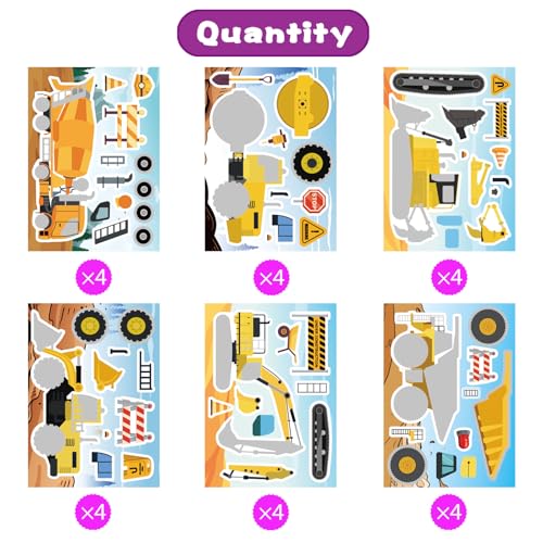 24 Sheets Make Your Own Construction Vehicle Stickers, Make-a-face Stickers - style: Construction Vehicle