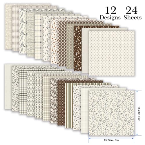 6in Flowers Scrapbook Paper Pad Aesthetics Pattern Cardstock, 24 Sheets - color: Antique White