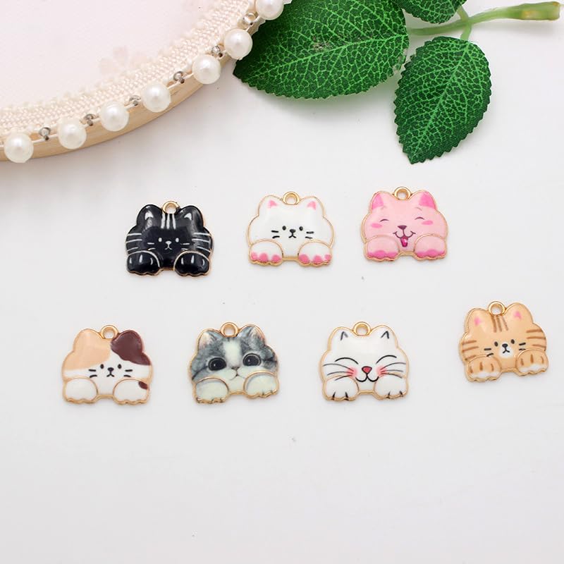 Bulk Gold Enamel Charms for Jewelry Making, Colorful Metal Charms Pendant for Bracelet Necklace and Crafting - color: Cat Head MIxed Color