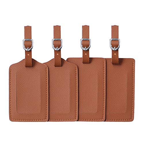 Vigorport Luggage Tags, Leather Personalized Suitcase Tag Set of 4 Pack - color: Brown