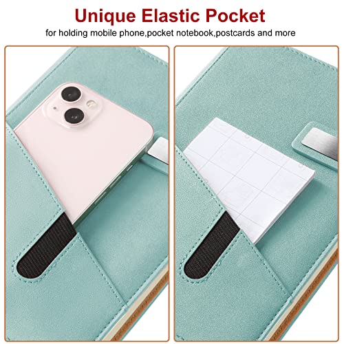 A5 Blank Journal Notebook, Refillable Hardcover Leather Sketchbook with Pocket and Magnetic Buckle, 240 Pages Thick Travel Sketchbooks for Drawing and Writing, 80gsm Unlined Journal for Men and Women - color: Light Green, size: A5 Blank Paper