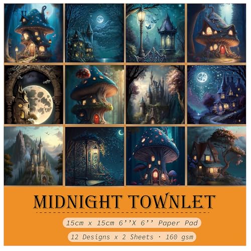 Scrapbook Paper, 24 Sheets 6"×6" 160gsm Single-Sided Patterned Cardstock - color: 24 sheets-midnight townlet