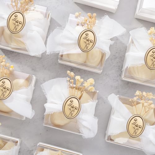 UNIQOOO Wax Seal Stickers - 3D Flower Oval Shape Wedding Invitation Envelope Seal Stickers, 50 Pcs Self- Adhesive Prosecco Metallic Light Gold Sticker, Perfect for Invitation, Christmas, Gift - color: Oval Flower, Light Gold