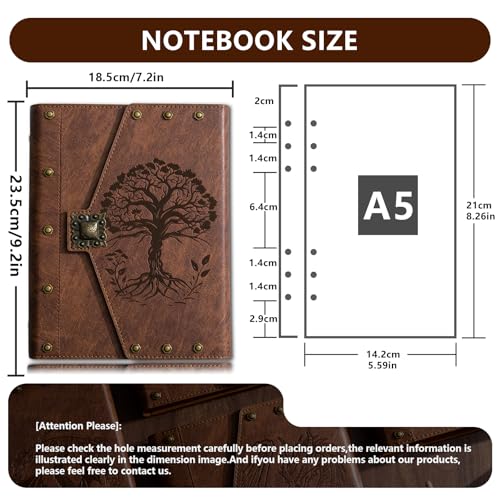 DUROTAN Tree of Life Notebook DND Journals/Diary for Dungeons & Dragons | D&D Series,RPG Accessory for DMs and Players Nerdy Gifts,400 Pages A5 Leather Notepad for Men and Women - color: s08-Brown-Tree of Life