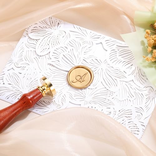 Yoption Handwritten Initial Alphabet Wax Seal Stamp, Letter A | Brass Head and Wooden Handle Sealing Stamp for Wedding Invitations, Envelopes, Christmas Cards, Gift Wrapping, Snail Mails - style: A