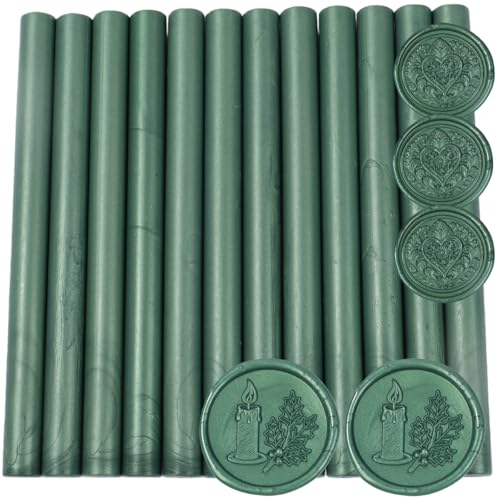 12 Pcs Glue Gun Wax Seal Sticks for Seal Stamp, Vintage Sealing Wax Sticks Set Suit to 0.43'' Standard Size Glue Gun Great for Wedding Invitation, Cards, Envelopes, Christmas Ideas (Pine Green) - color: Pine Green