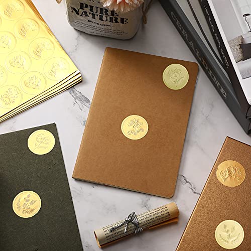 Chinco 500 Pieces Gold Embossed Envelope Seal Stickers | Envelope Sealer, Adhesive Seal Stickers, Vintage Embossed Foil Kit Plant DIY Labels, for Wedding Invitation, 5 Pattern, Paper - style: Flower Style
