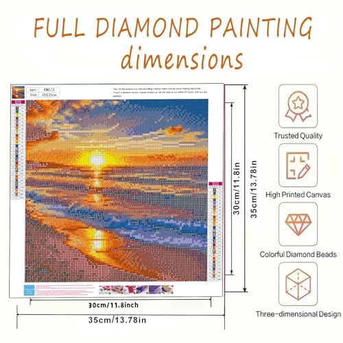 5D Diamond Painting Kits for Adults,Sunset Landscape Beach Diamond Art Kits - color: KM673-1