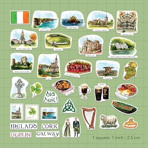 Navy Peony Emerald Ireland Statement Stickers - Hand-Illustrated Watercolor, Glossy, Waterproof - for Luggage, Laptops, Water Bottles (34 Pcs) - style: Statement